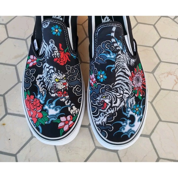 Vans‎ Slip On Tiger Floral Men Sz 9 Skateboarding Casual Sneakers Rare Tattoo